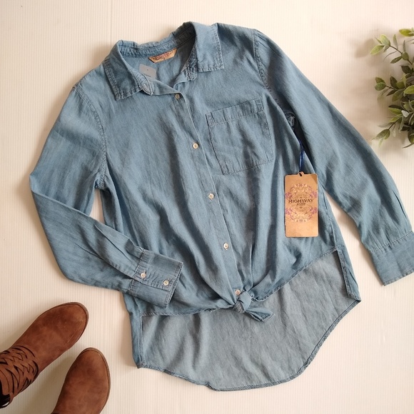 Highway Jeans Tops - Highway Jeans chambray knot front button up shirt